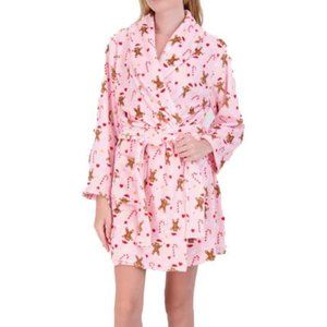 NYC UNDERGROUND HOLIDAY PRINT BELTED ROBE - O/S - Pink Gingerbread